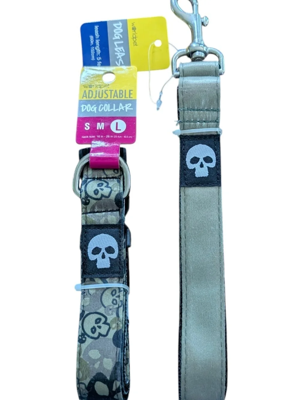 Adjustable Dog Collar and Leash Set with Skull Print